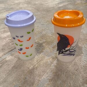 2 Starbucks Halloween Glow In The Dark Reusable With Lids both says 2013 in EUC